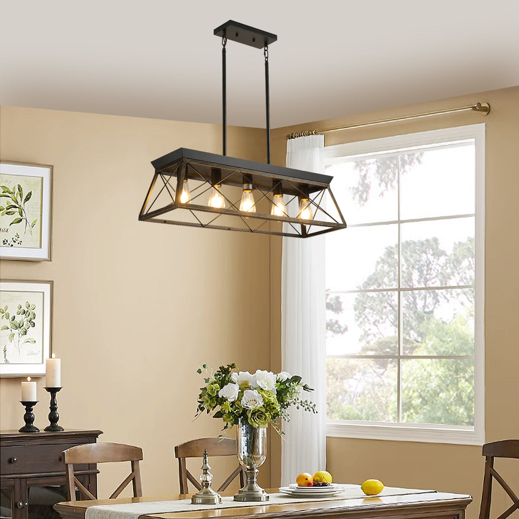 32in Black or Industrial 5-Light Pendant Chandelier