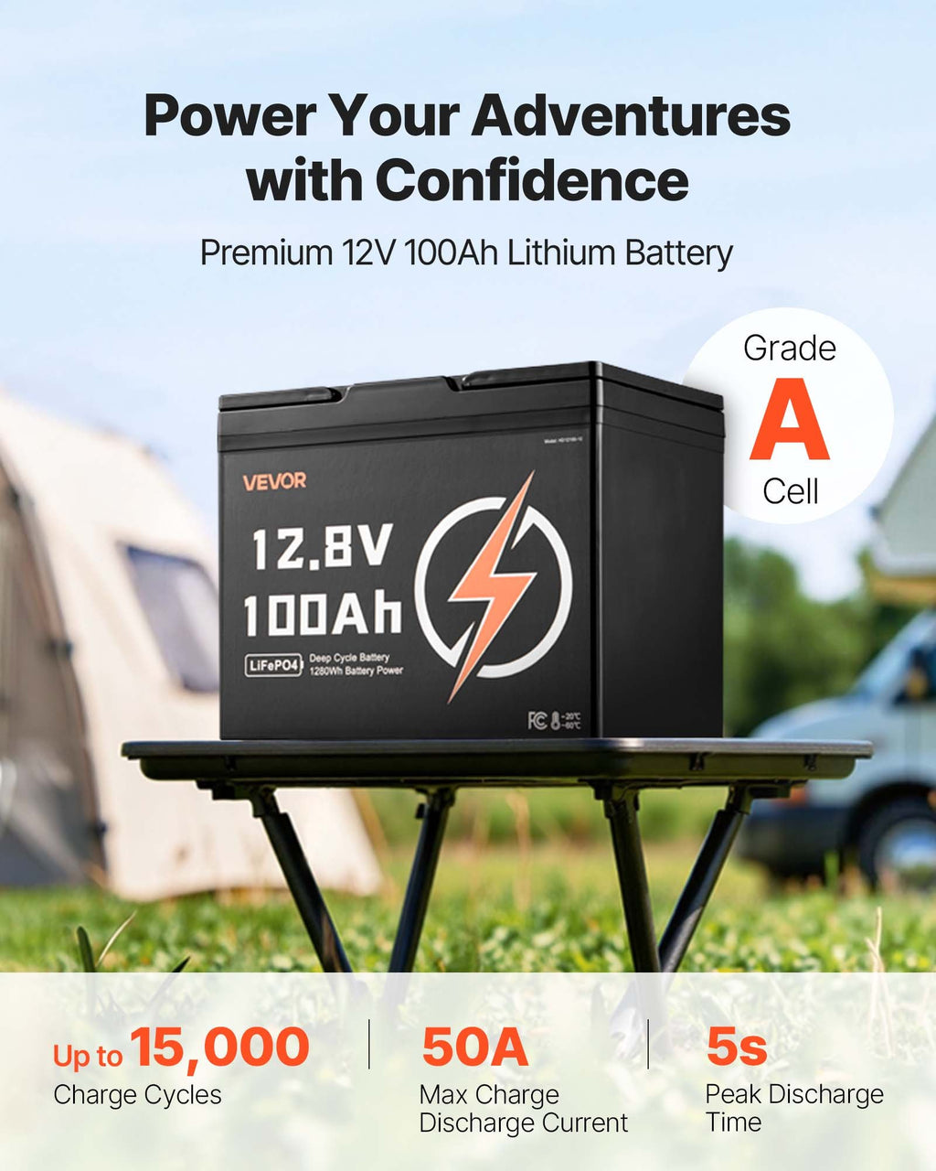 12V 100Ah Deep Cycle Batterie LiFePO4 BMS Lithium Batterie de phosphate de fer pour RV