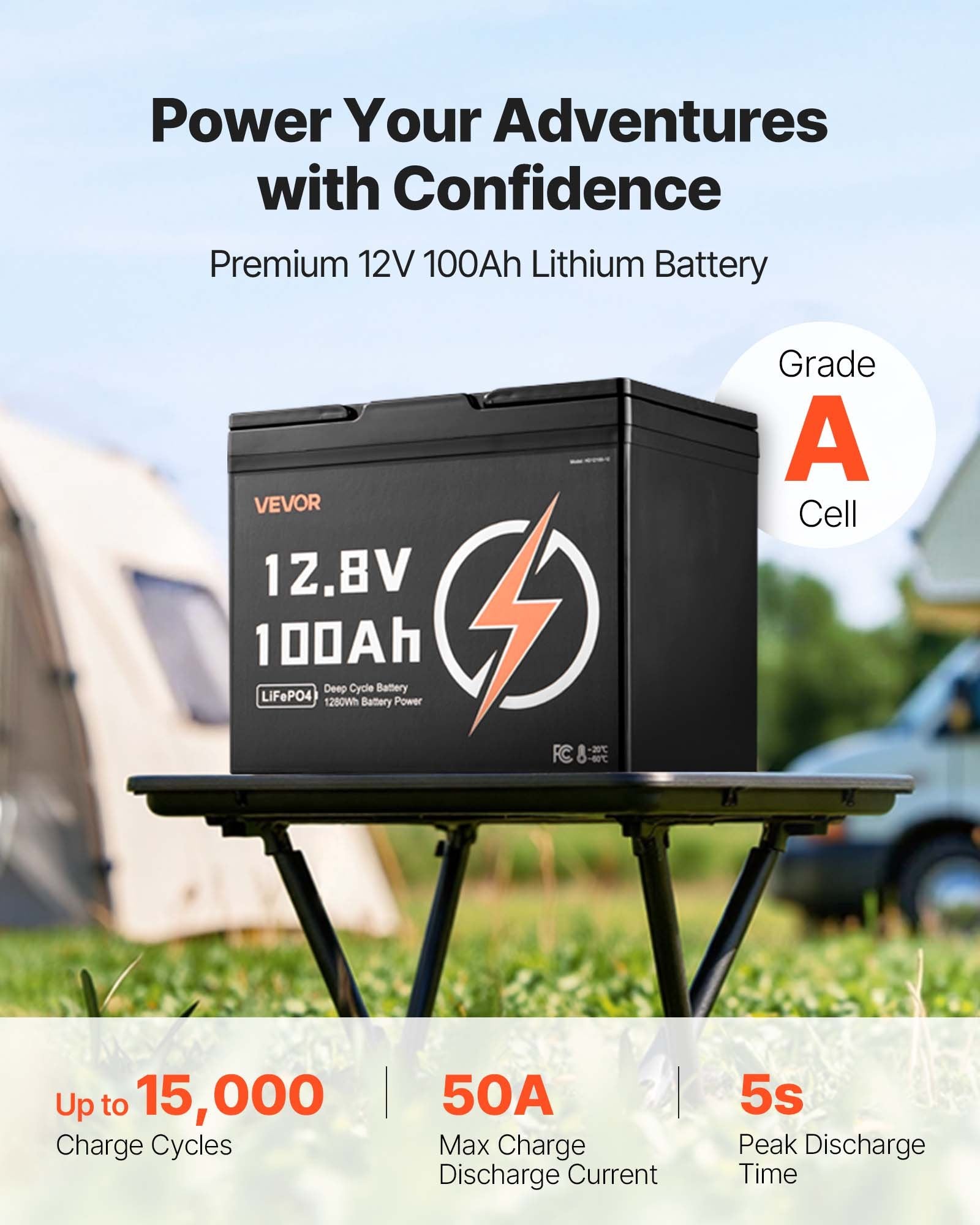 12V 100Ah Deep Cycle Batterie LiFePO4 BMS Lithium Batterie de phosphate de fer pour RV