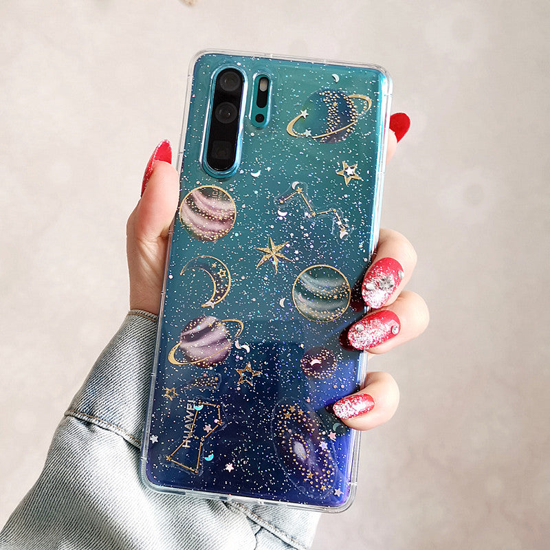 Cas de téléphone de planète de sequin transparent