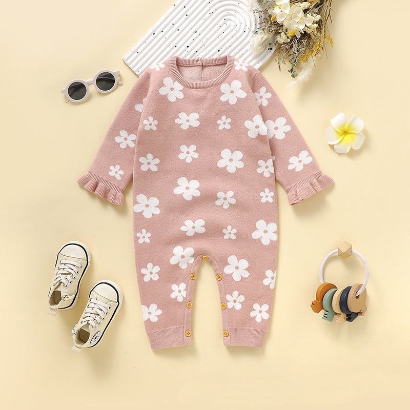 Bébé petite fleur tricotée une pièce Rompers combinaison de saut