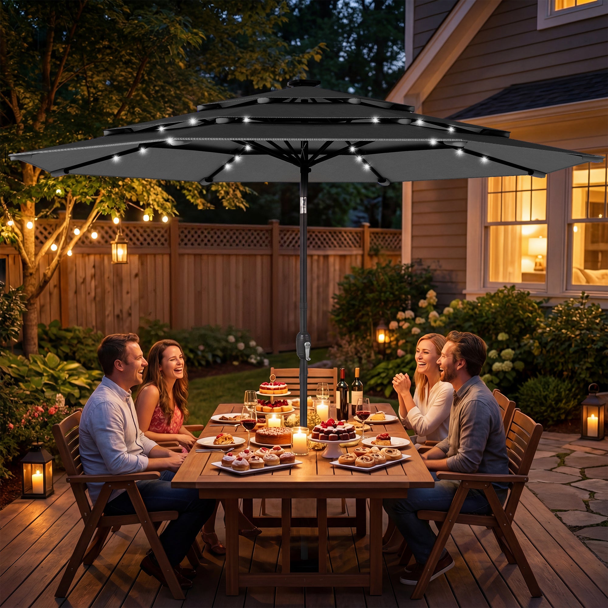 Parapluie extérieur Patio de 9,7 pieds avec lumières solaires LED