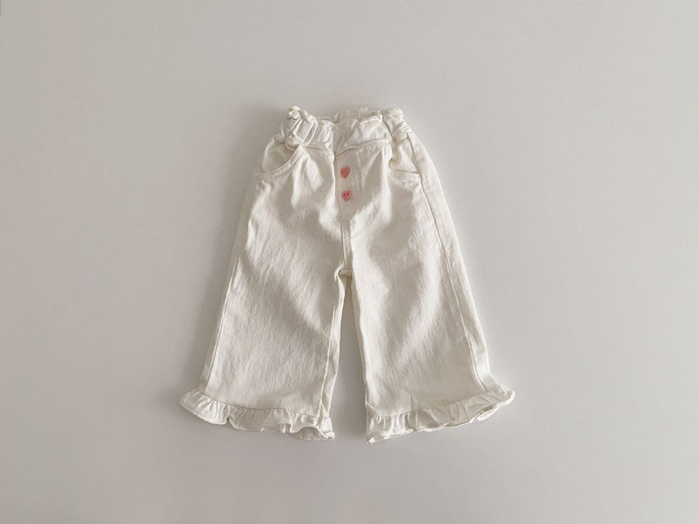 Printemps bébé fille Rétro oreille en bois Casual dentelle Pantalon large-lég enfant Pantalon de mode