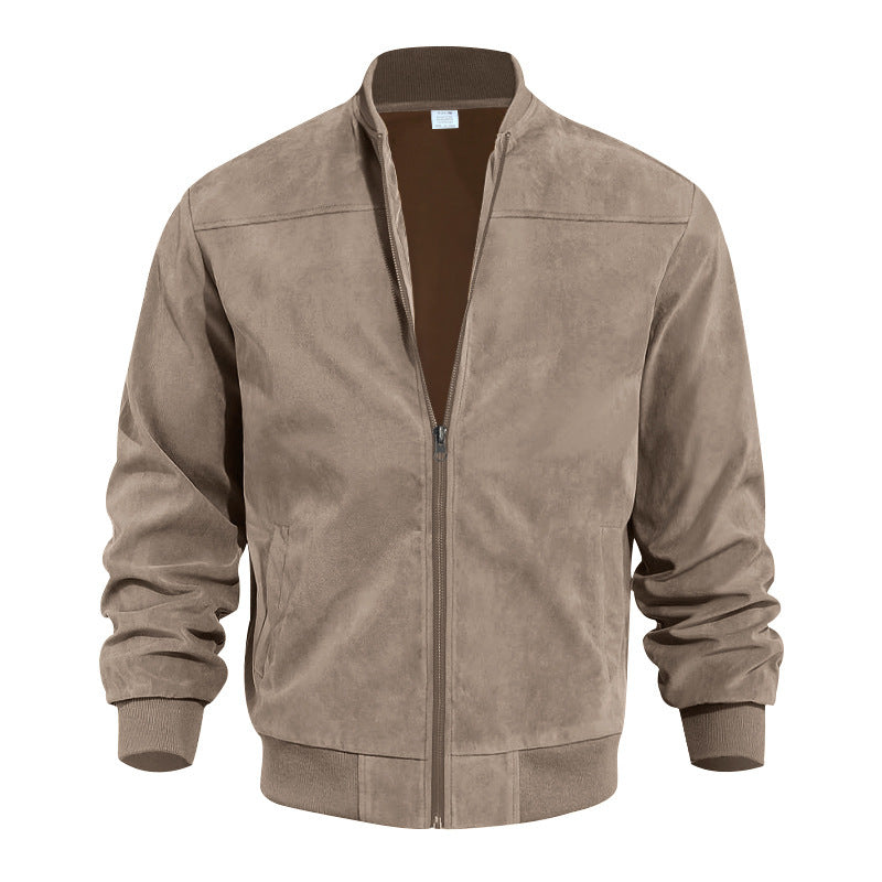 Arrivée des hommes Suede Fleece Zip Up Stand Collar Veste