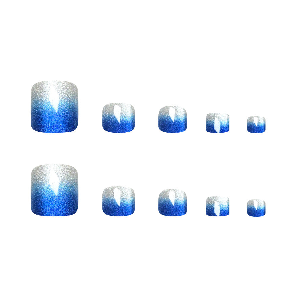 Aiguille carrée courte 24 pièces Bleu Gradient en pression Glitter à ongles Acrylique