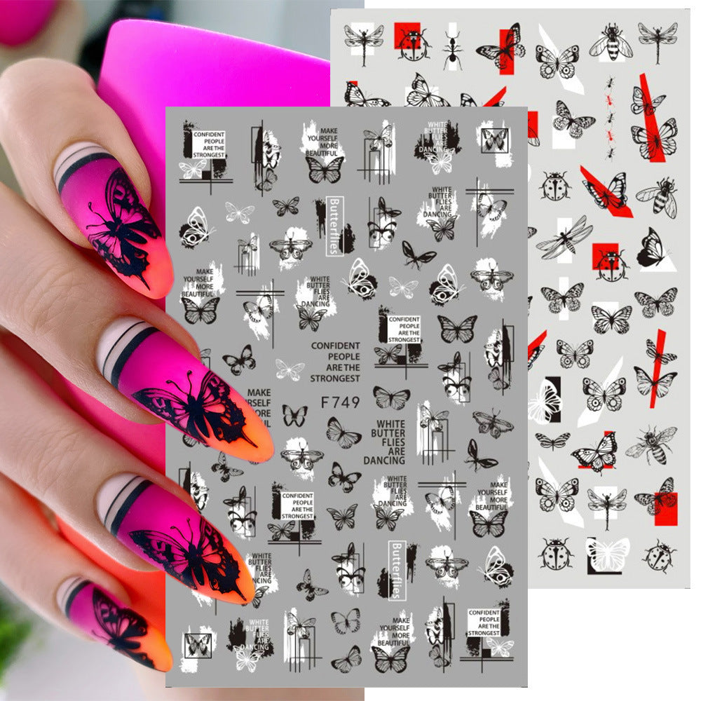 Stickers Adhésif Art des ongles style Instagram Black and White Butterfly Punk Vibe