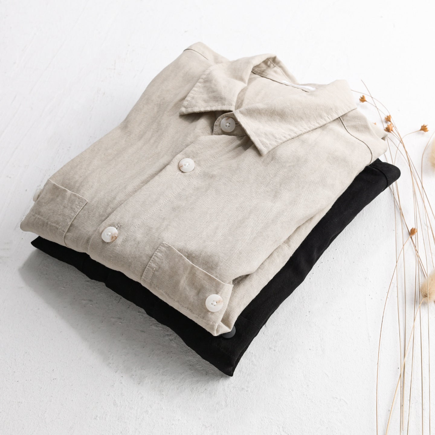 Chemise en lin manches longues pour hommes Blouse détendue