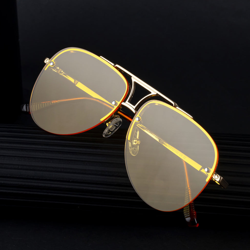 Lunettes de soleil en métal à demi-cadre pour homme