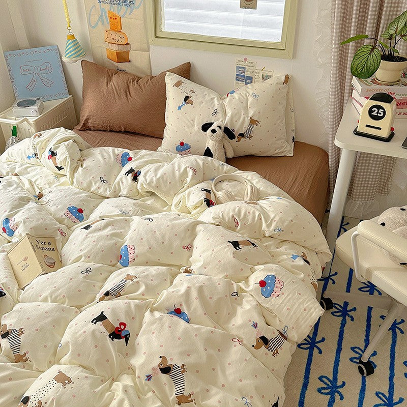 Feuilles et couvertures de lit en coton à la crème de dessin animé mignon