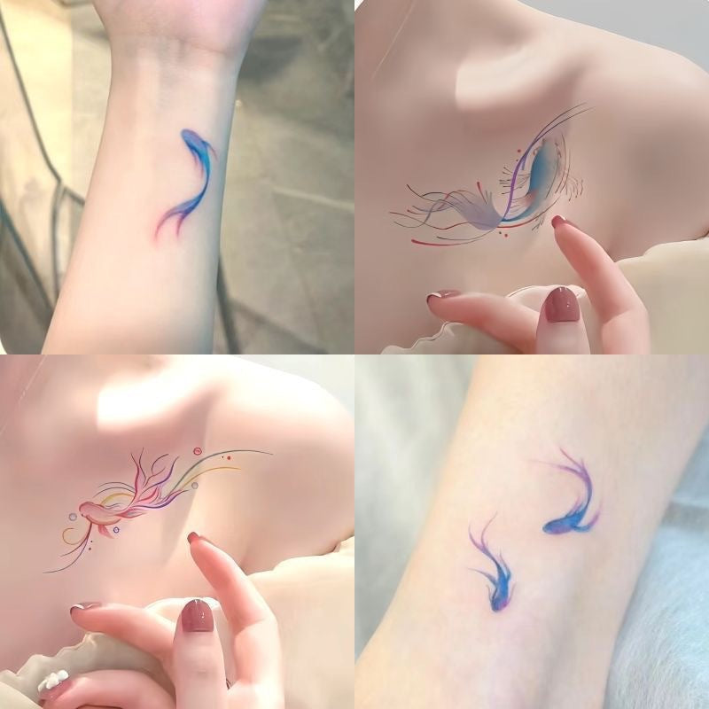 Sticker de tatouage Koi rose femelle haute sens ins imperméable Et durable