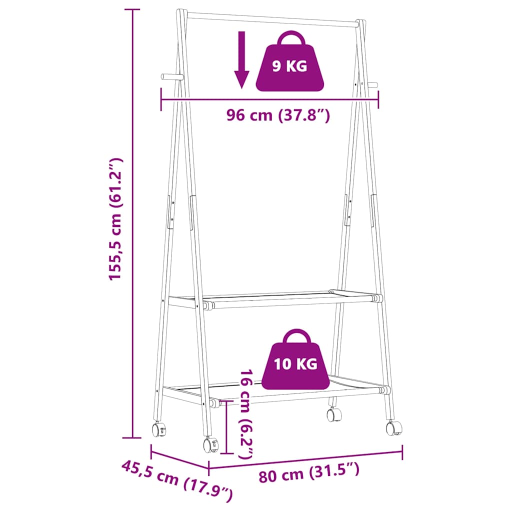 Sac de vêtements avec étagères et roues 96x45.5x155,5 cm