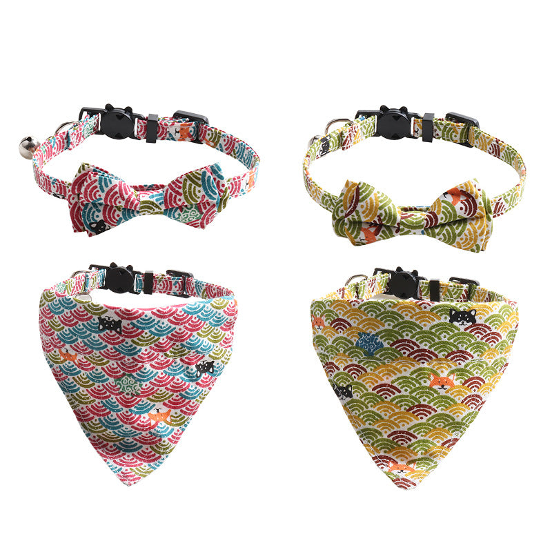 Style japonais Tang Grass modèle collier de chat deux-pièces Bow Binder triangulaire
