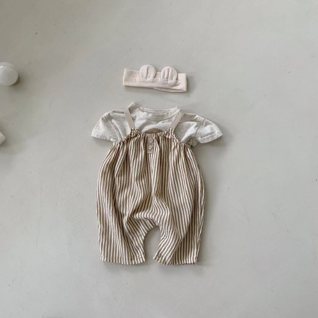 Bébé d'été mince verticale suspension rayée combinaison