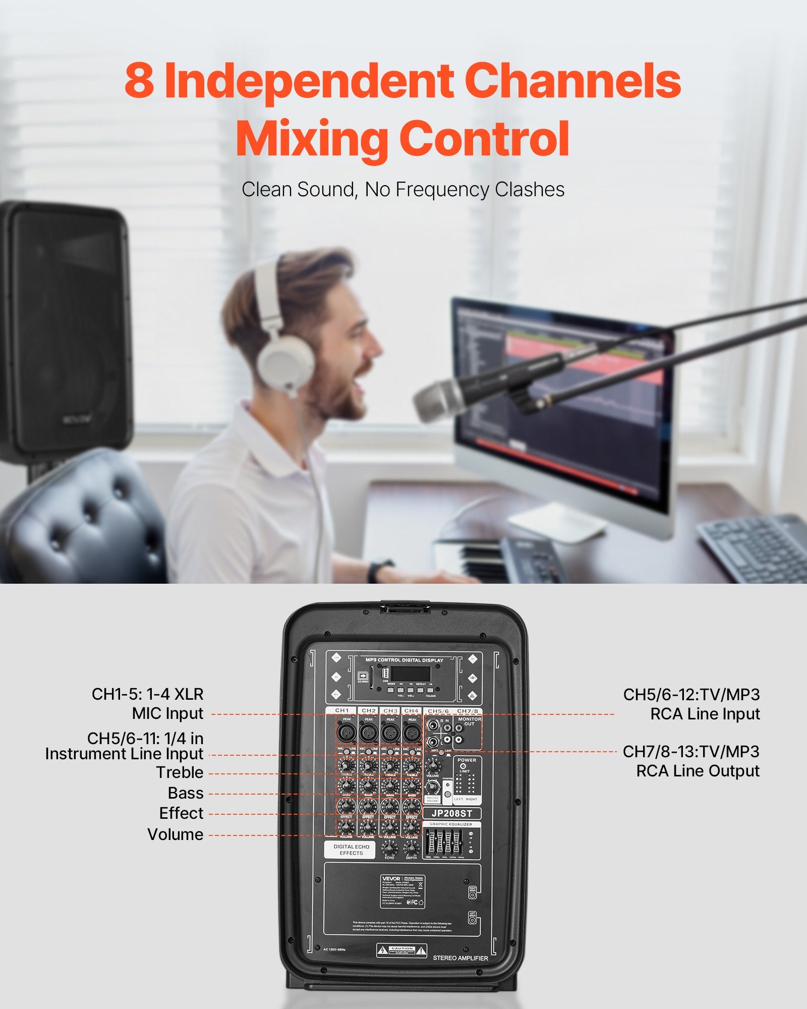 2 X 8 En haut-parleurs Portable PA System 300W Mixer Bluetooth Mic pour DJ Party