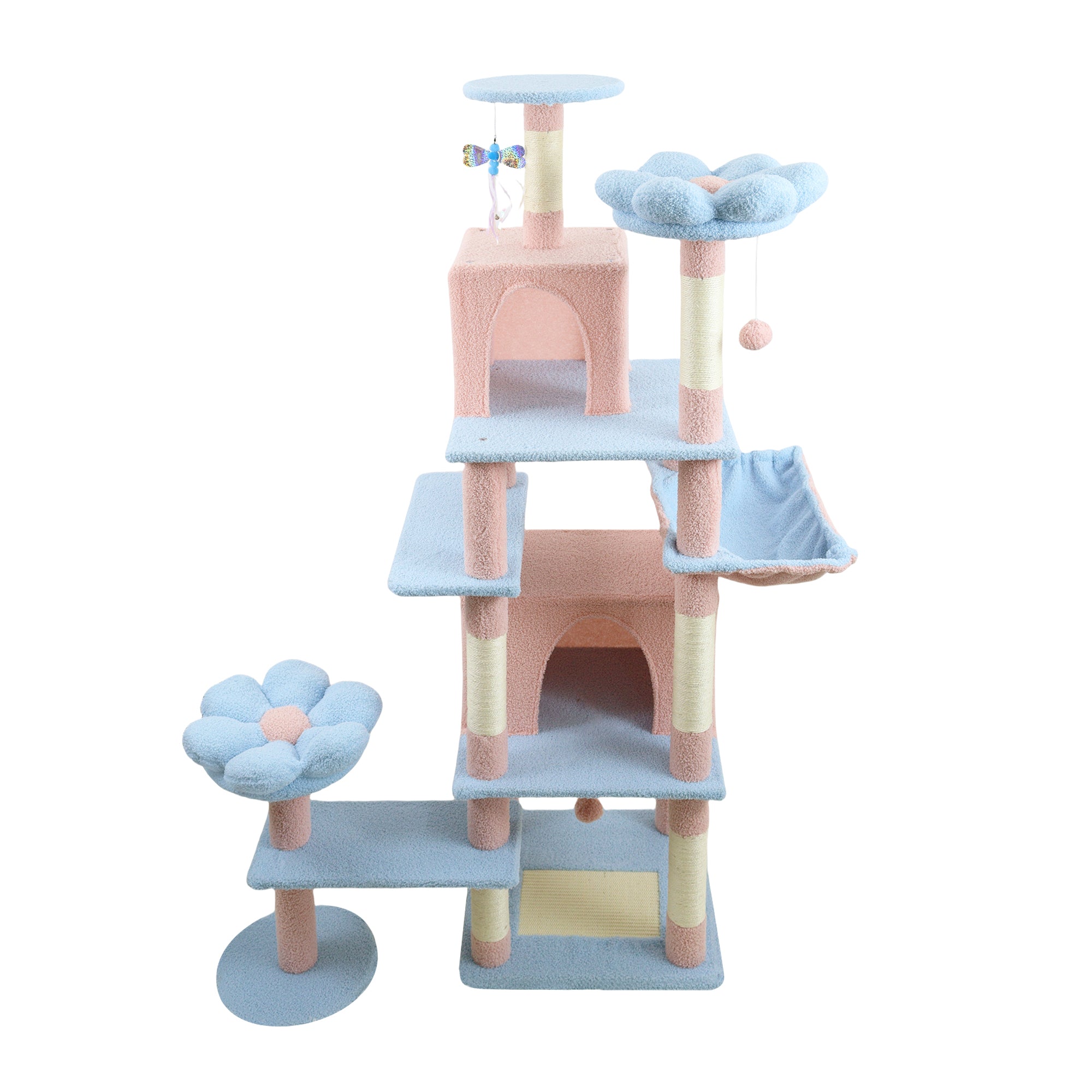 71 pouce arbre de chat fleur avec grand condo coussin de fleur amovible et hamac bleu