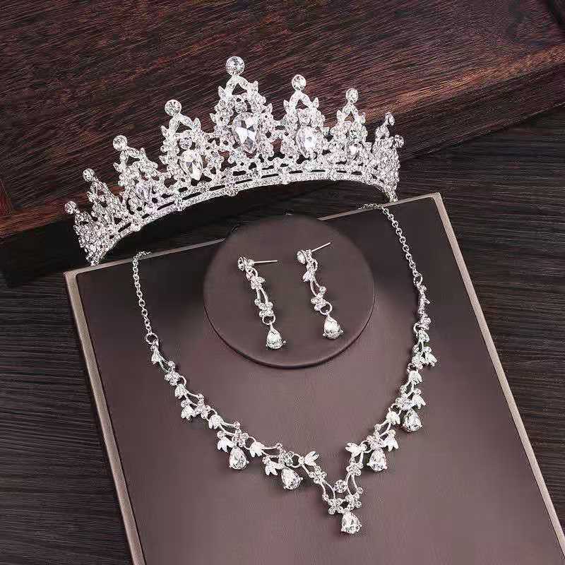 Bridal Rhinestone Crown Necklace Wedding Accessories Set