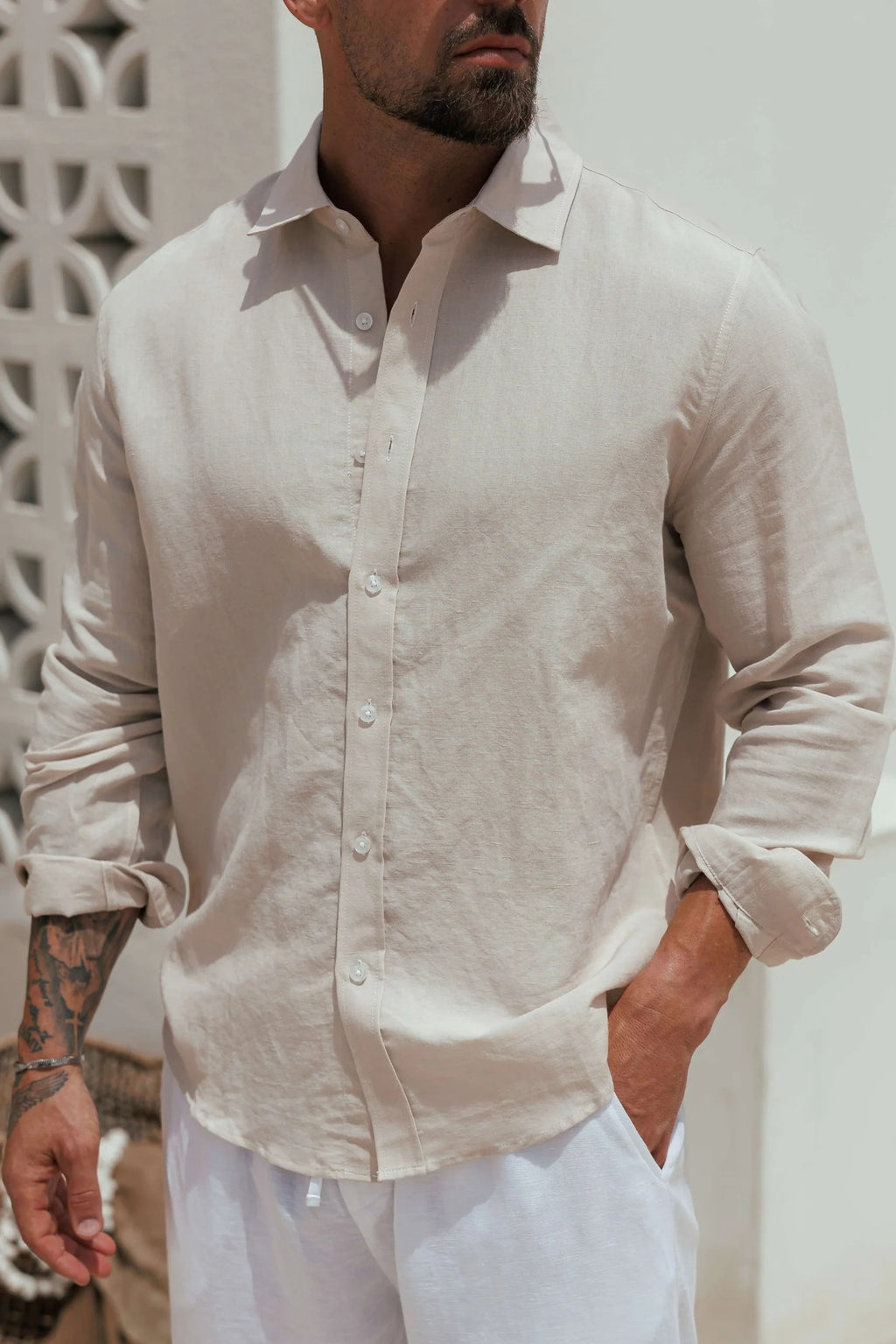 Hommes Linge de maison manches longues chemise casual et respirant