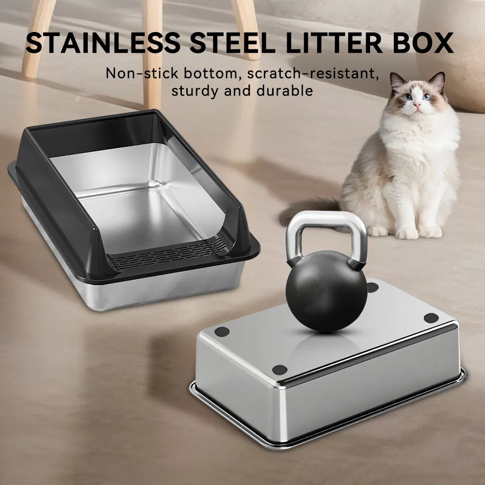 Boîte à litière ouverte en acier inoxydable épais