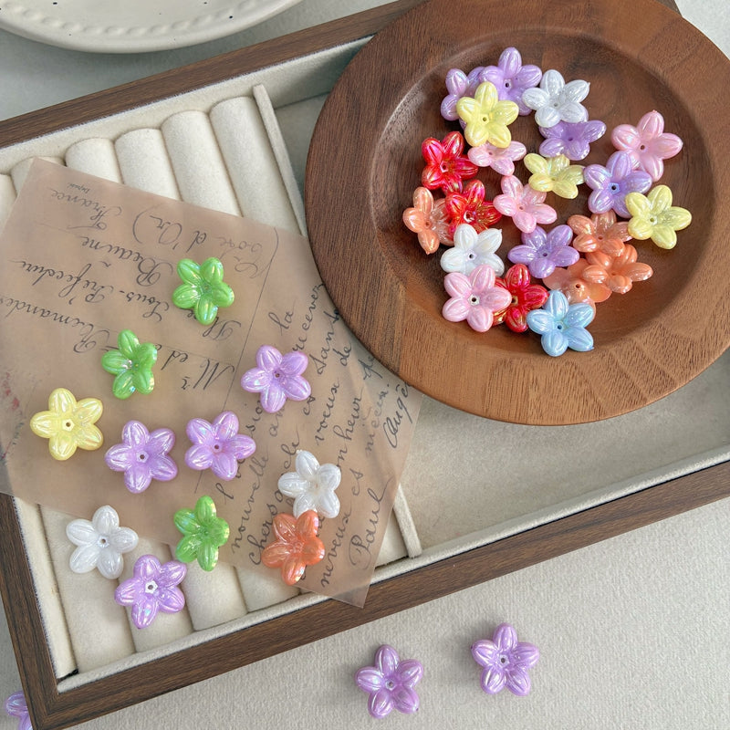 Solid AB Iridescent 5-Petal Acrylic Flower Beads
