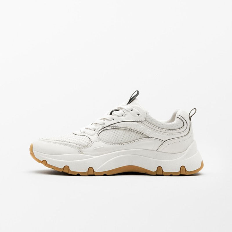 Sneakers ronds d'orteils en première couche de vache avec semelle épaisse