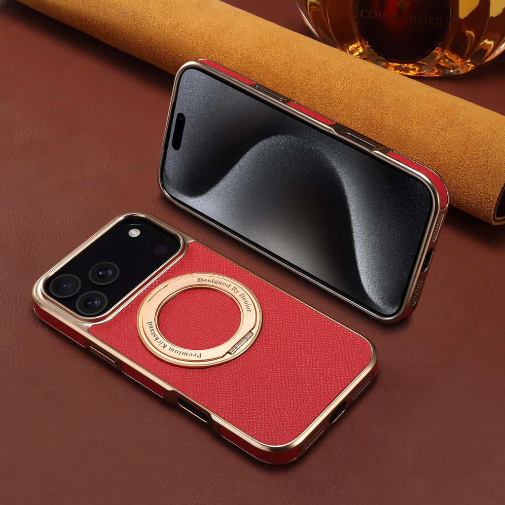 Boîtier de téléphone magnétique en cuir véritable denior