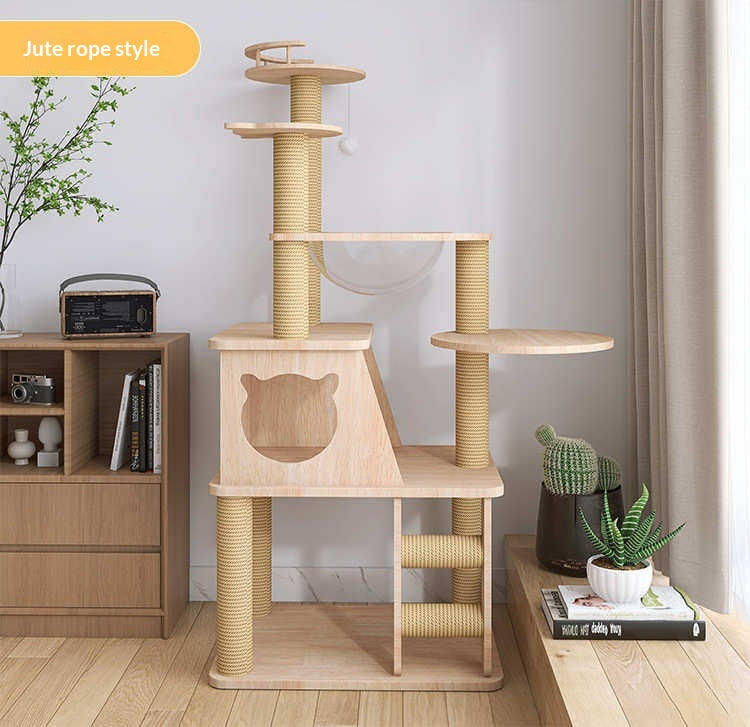 Bois massif Tout-en-un arbre de chat épargnant l'espace