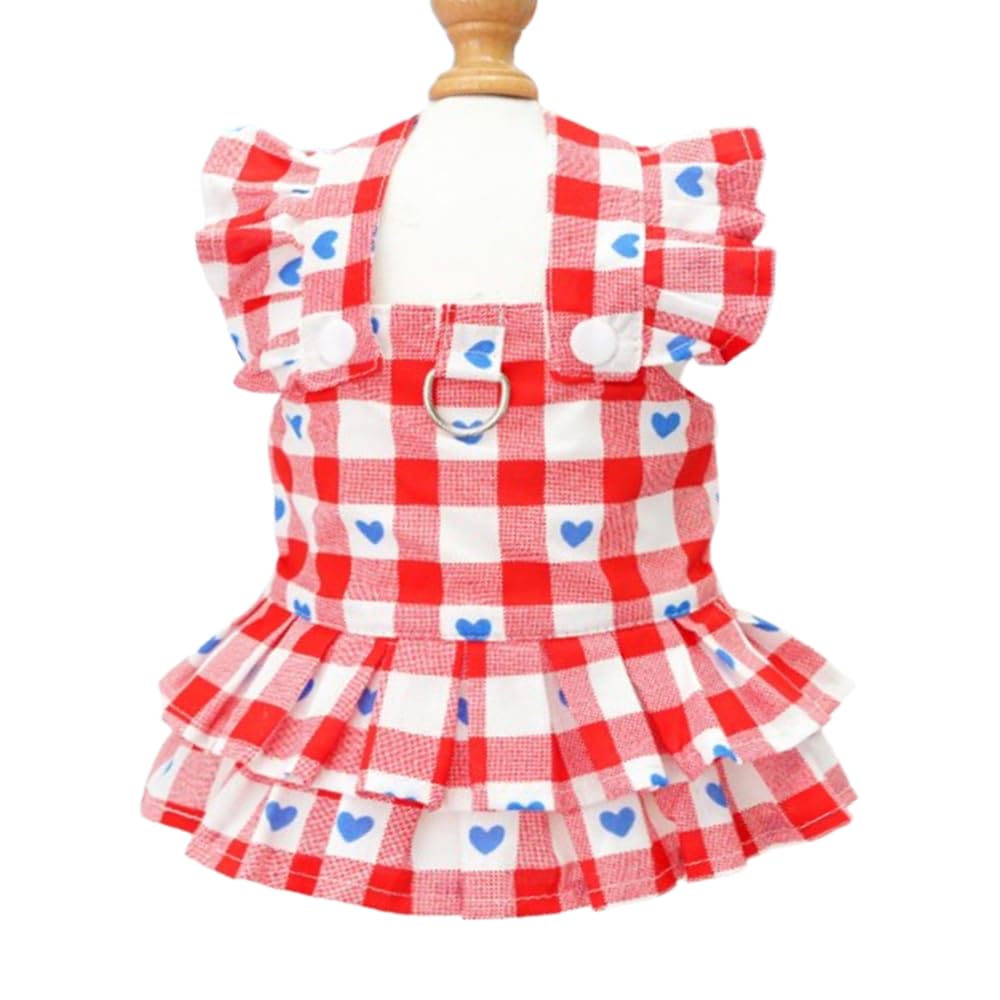 Rouge Plaid petite robe de chien fille printemps vêtements de chat avec patron de coeur été robes de Pet Fo