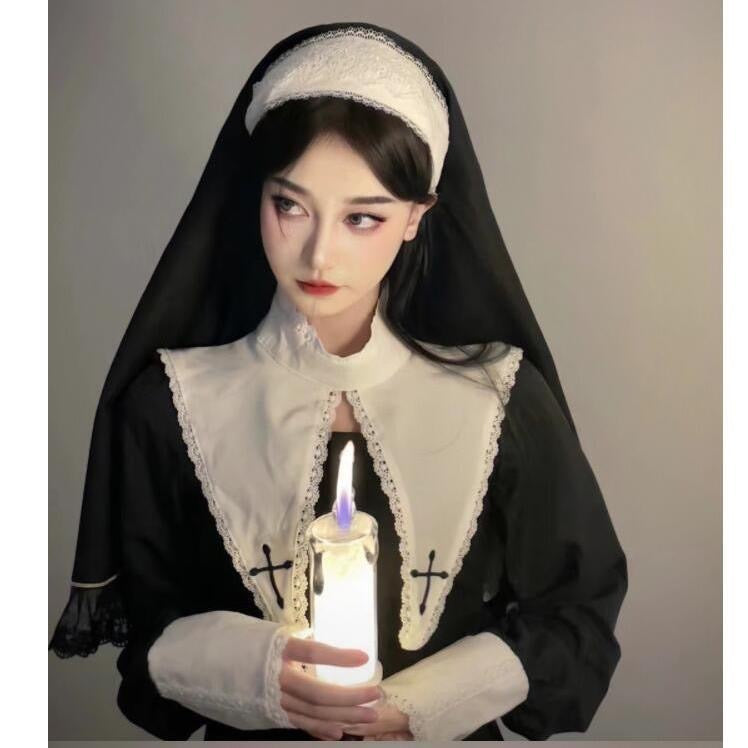 Nun Gothique Dark Lolita Accessoires Bande élastique Bande noire et blanche