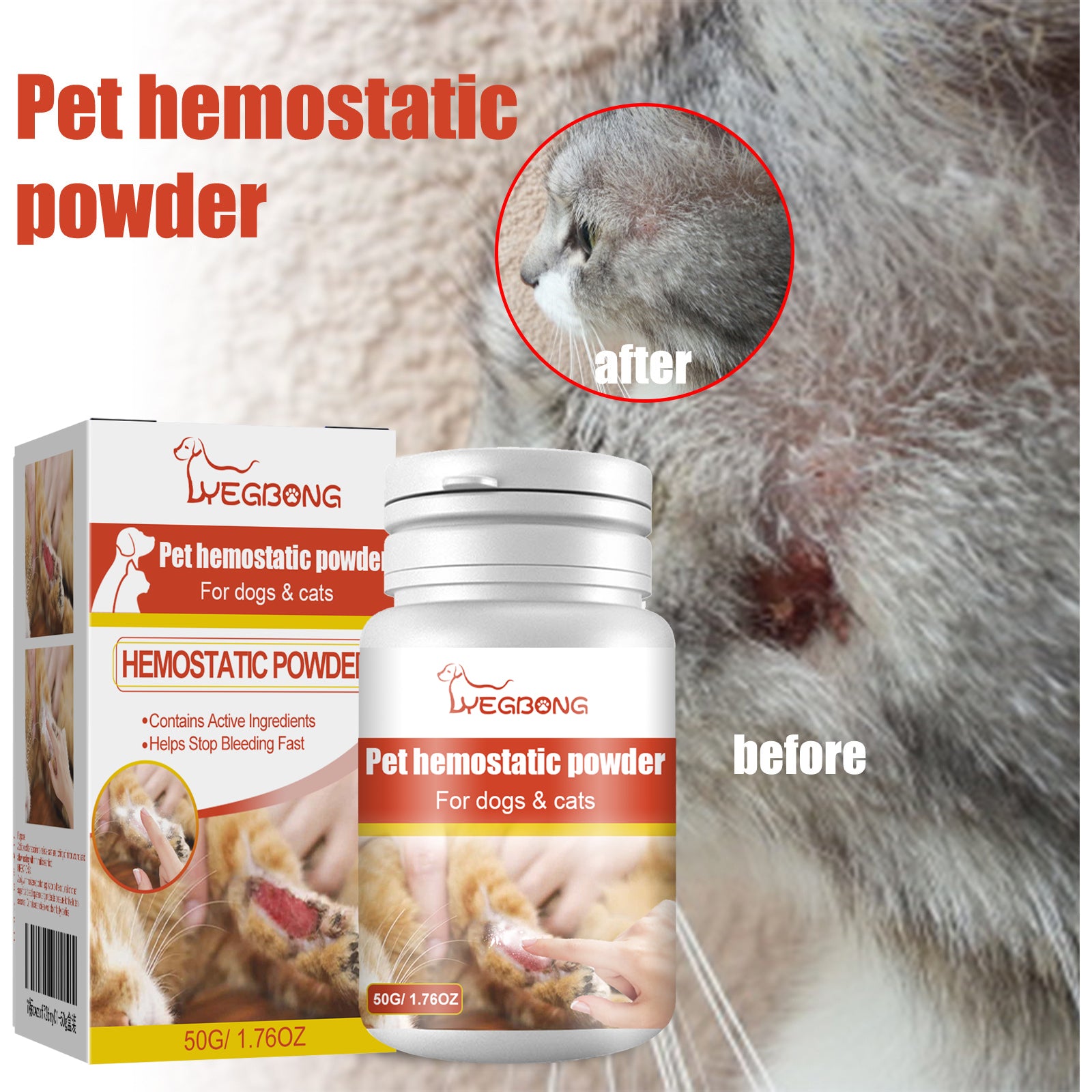 Poudre hémostatique pour animaux de compagnie