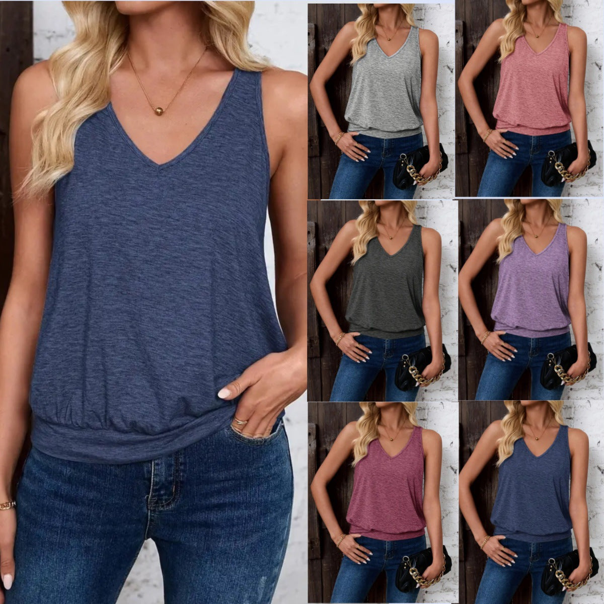 Femmes Été sans manches V Tank Top