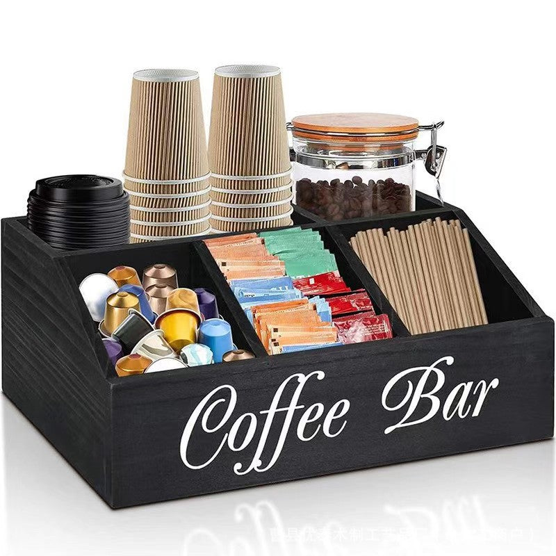 Organisateur de bureau de la boîte de rangement de café en réseau en bois