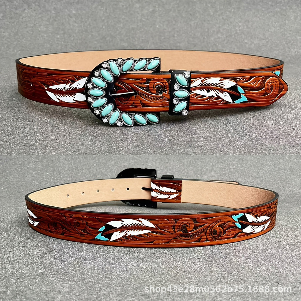 Ceinture en cuir femme Retro Medieval Turquoise Buckle Waistband Ladies Cowgirl Ceinture en cuir