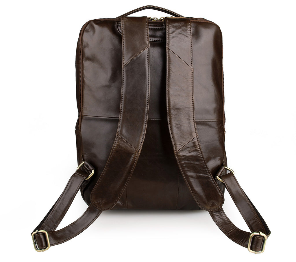 Top-grain leather laptop backpack