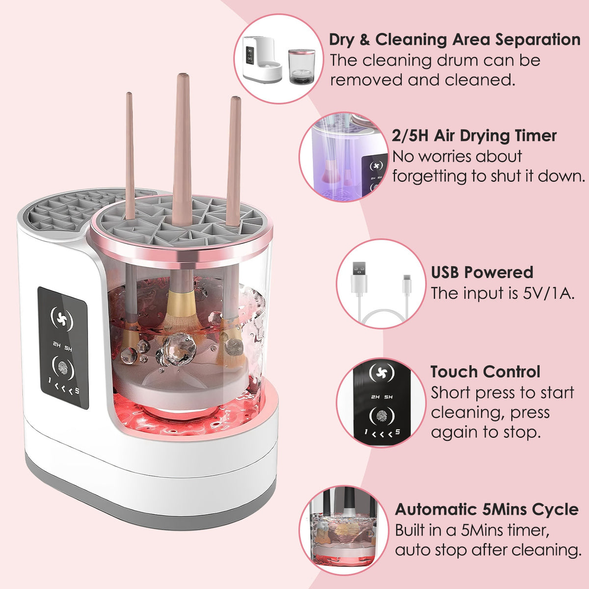 4 En 1 Nettoyeur de brosse électrique USB Powered Automatic Brush Blender Machine avec le temps