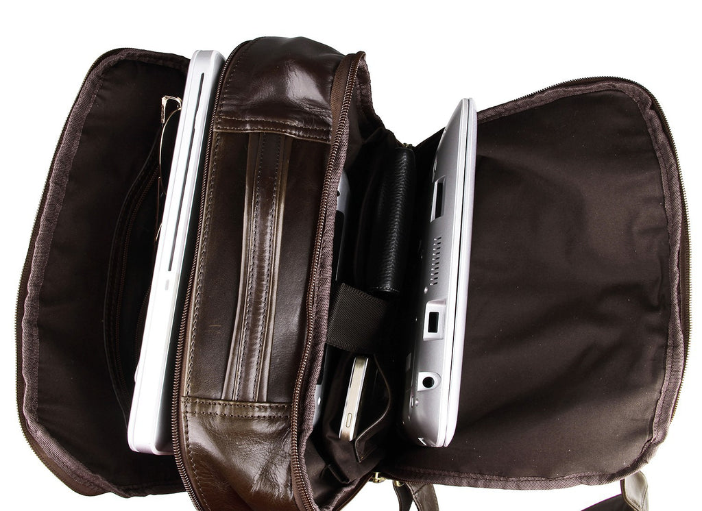 Top-grain leather laptop backpack