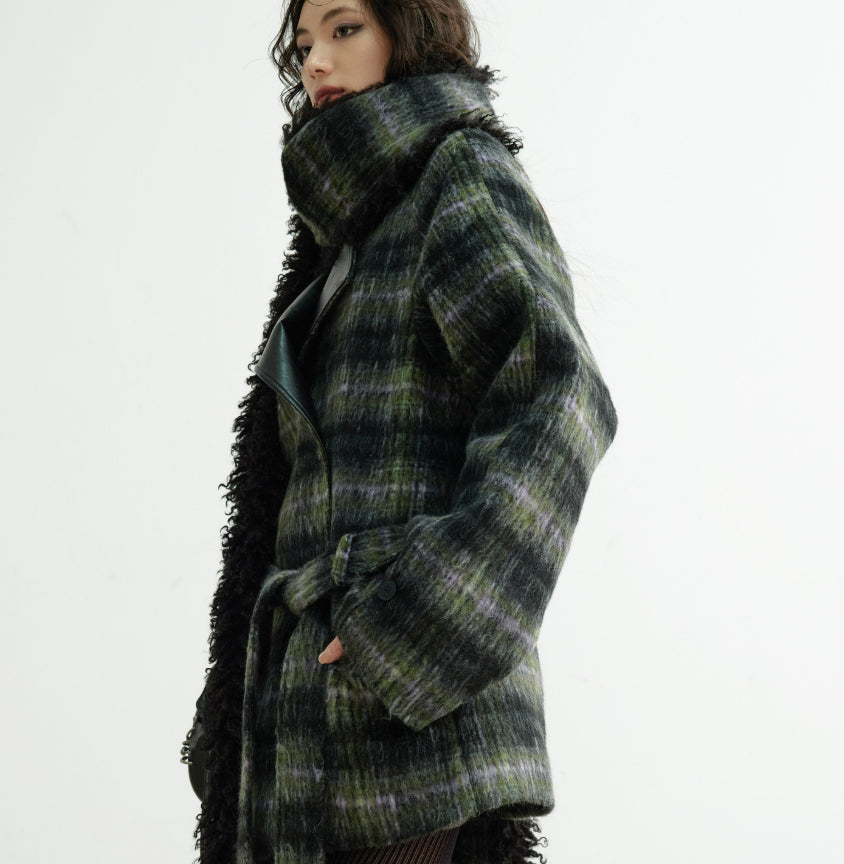 Manteau en laine de couleur mélangée en écharpe ultra-long