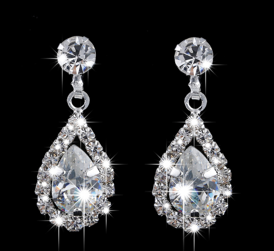 Pendentif Zircon Drop Pendentif Chaîne Bride Claw Chaîne Strass Collier Boucles d'oreilles Deux Piec
