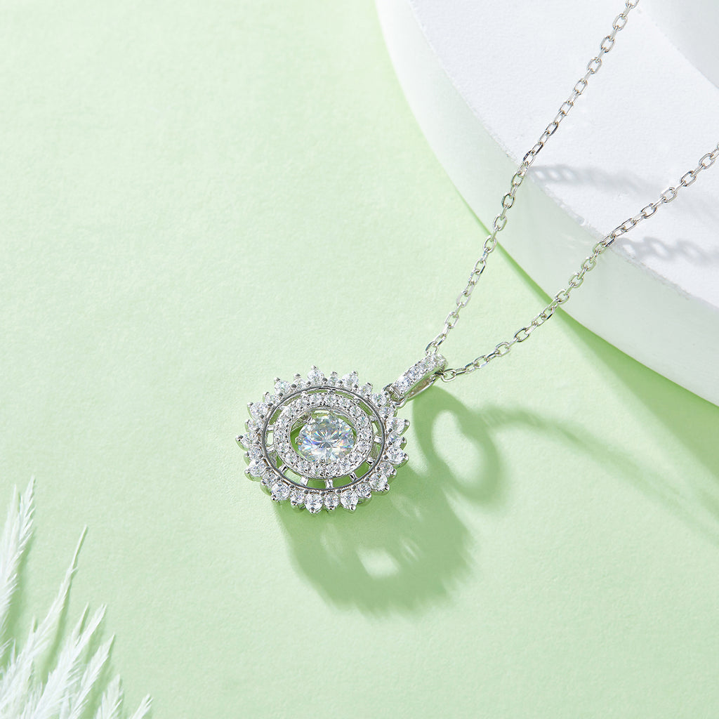 S925 Argent Sterling 0.5ct D Couleur VVS1 Moissanite Sunburst Collier Halo 45cm Platinum Pl