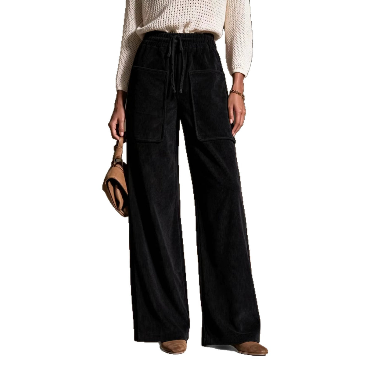 Pantalons à cordes haute taille pour femmes Corduroy