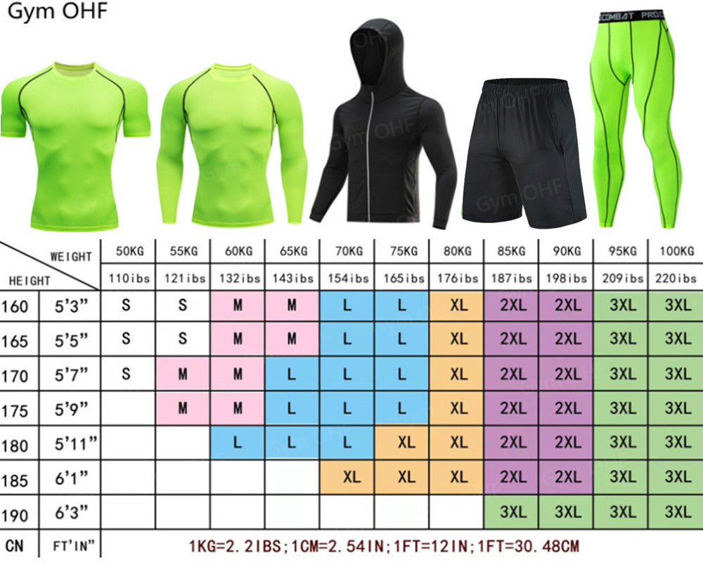 Hommes 5 pièces Ensemble d'entraînement de compression Veste zippée à capuche manches longues manches courtes