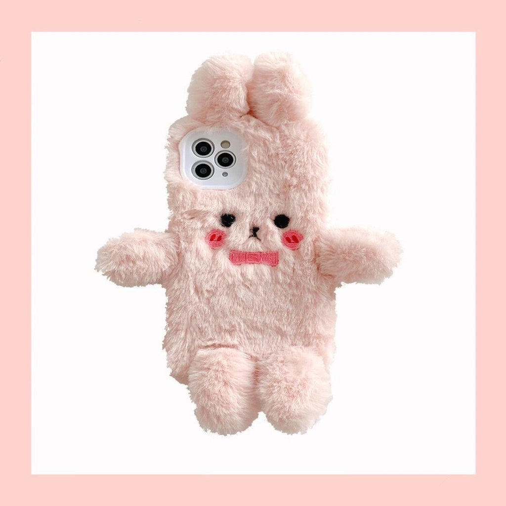 Étui de téléphone en peluche rose lapin