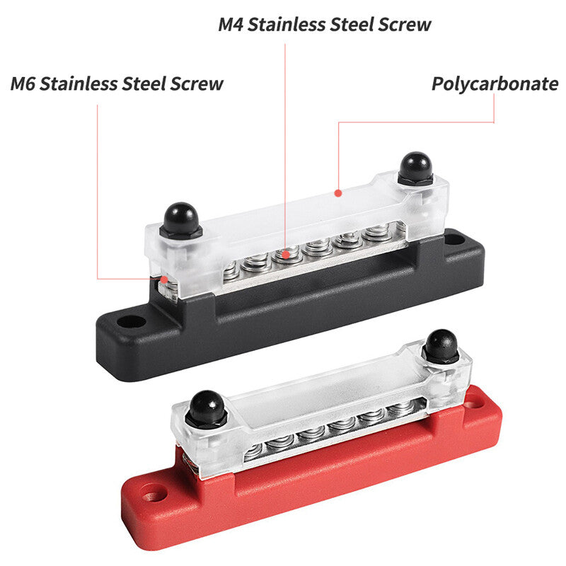2X 12 Terminal Block Bus Bar & Cover 12V Distribution Bus Bar Auto Boat Power W