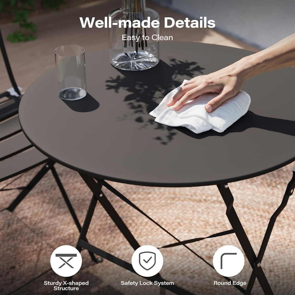 Intérieur Extérieur 3-Piece pliable Bistro Set pliant de meubles de patio extérieur 2 chaises A