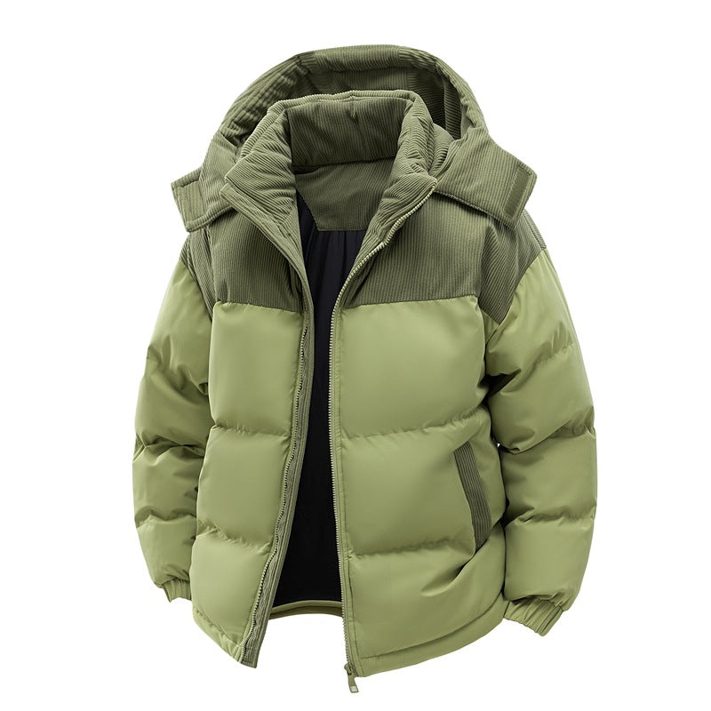 Veste de patchwork Corduroy Hiver Tip-up Stand Collier Coat Casual Commuter Long-sleev