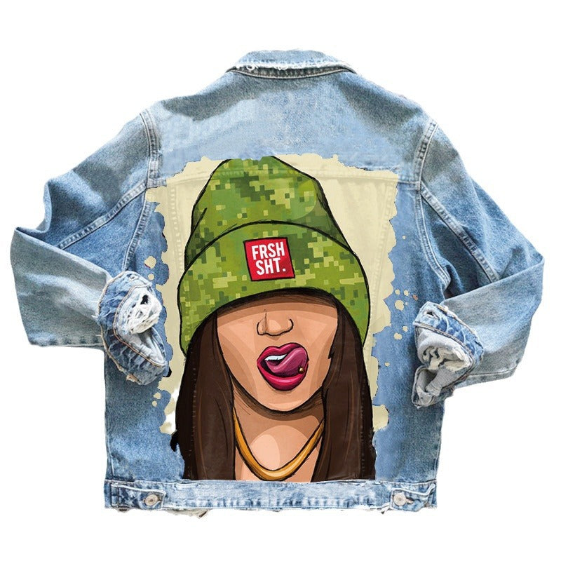 Veste denim fille à chapeau vert pour femmes