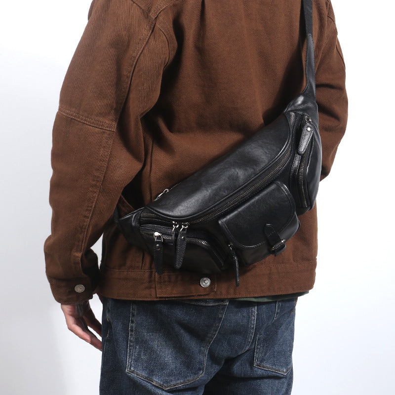 À l'extérieur Commute sac de poitrine incliné Premier couche Cowhide haute qualité tout-match tendance backpac