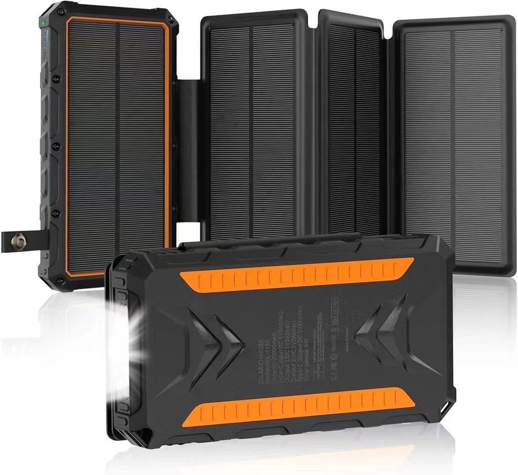 20 000mAh Banque d'énergie pliable à énergie solaire avec recharge sans fil