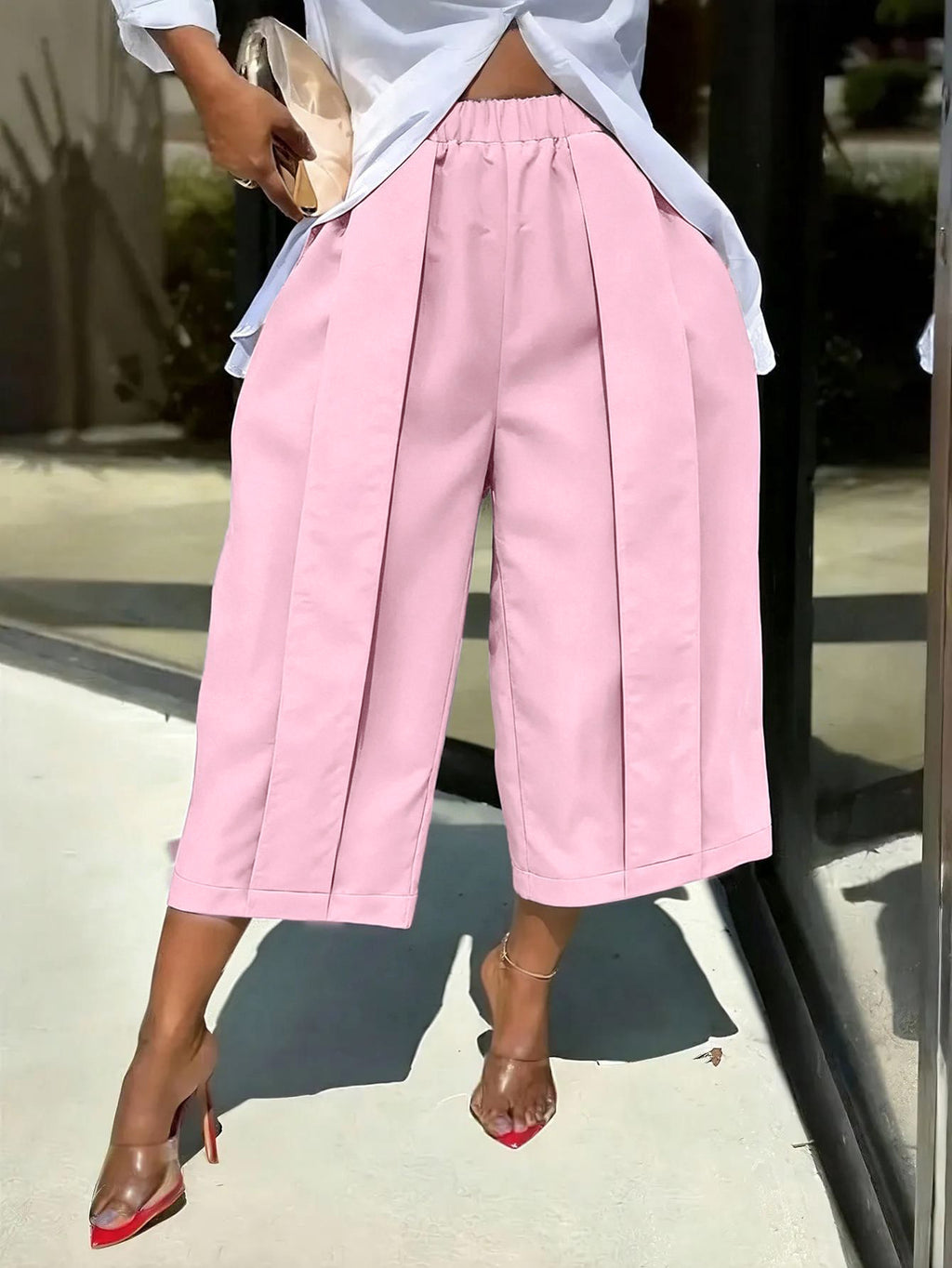 Women's Solid Color Wide Leg Capri Pants