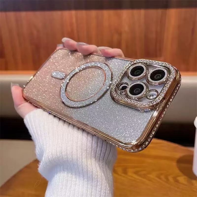 Étui de téléphone magnétique Glitter Strass tout inclus résistant à la chute