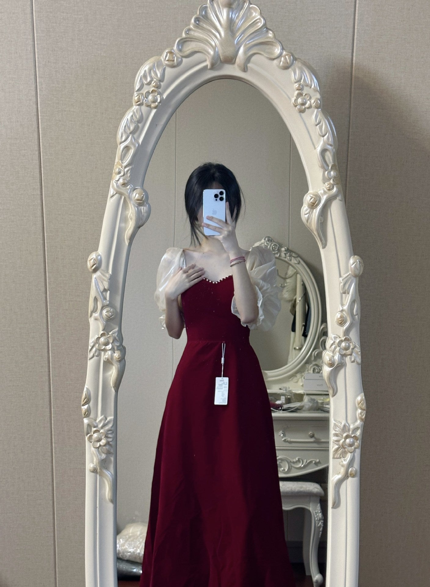 Petit Vin Plus Taille Puff Rouge Manches Princesse Robe de soirée de haute qualité